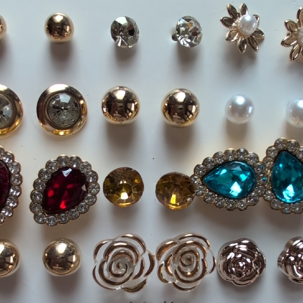 Gold and Multi-Shaped Earrings Set